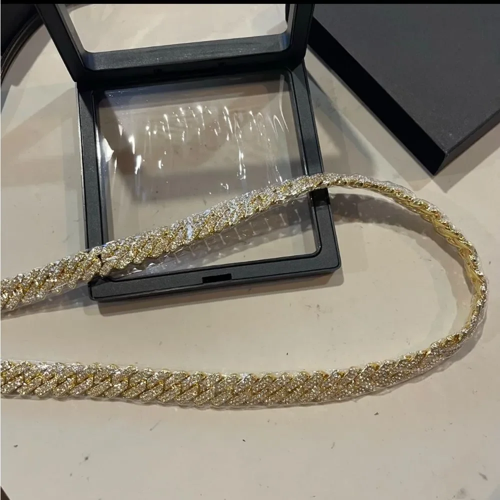 18K Gold Iced Out Cuban Link Chain Simulated Diamonds 10mm Chunky HipHop Bling
